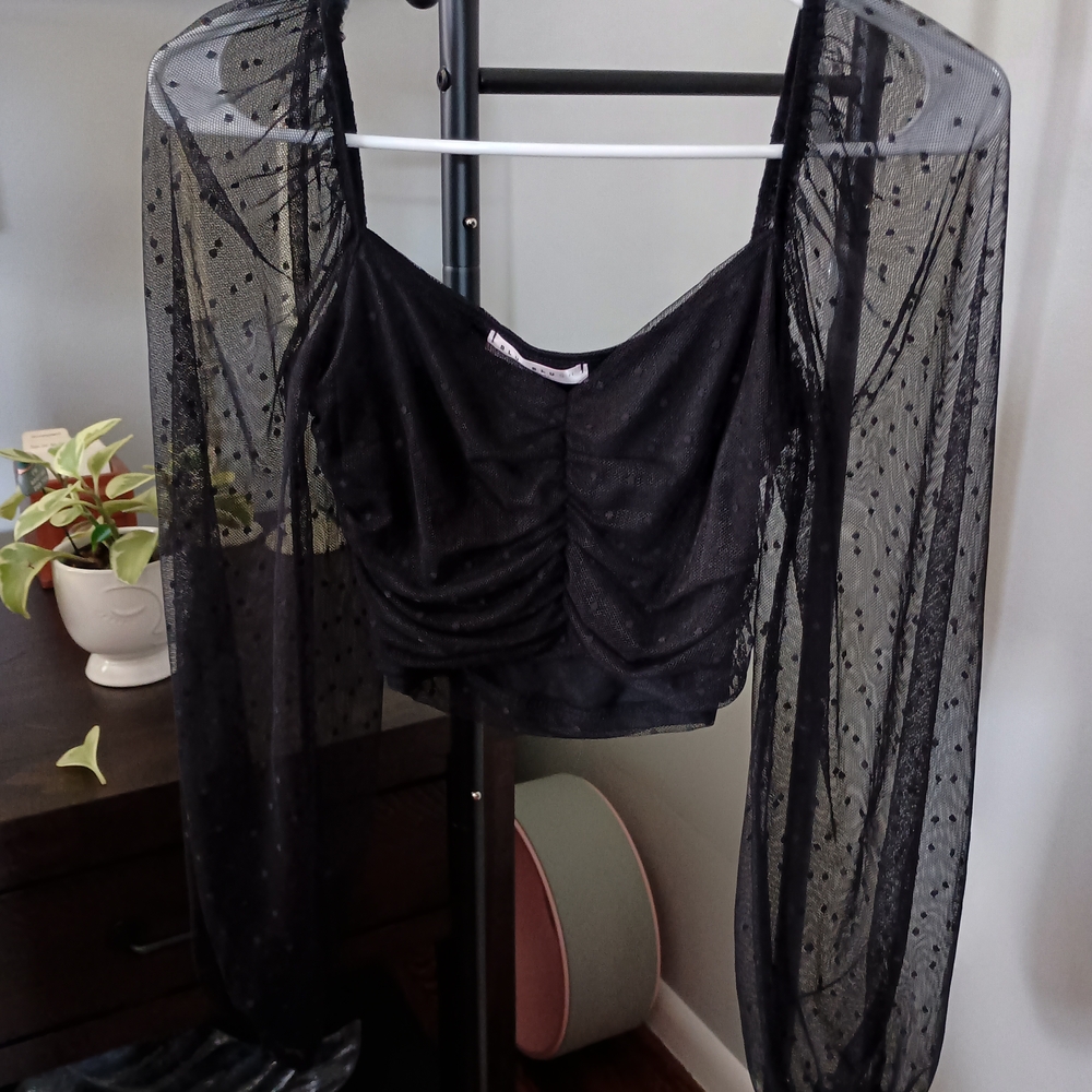 Blue Blush Black Mesh Top